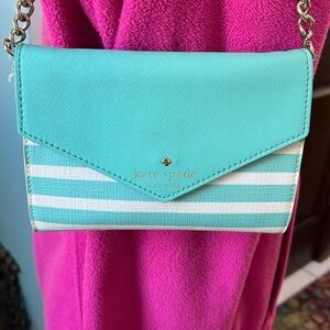 Kate Spade  Striped  mint & white  chain strap detail  Gold tone  Crossbody NWOT